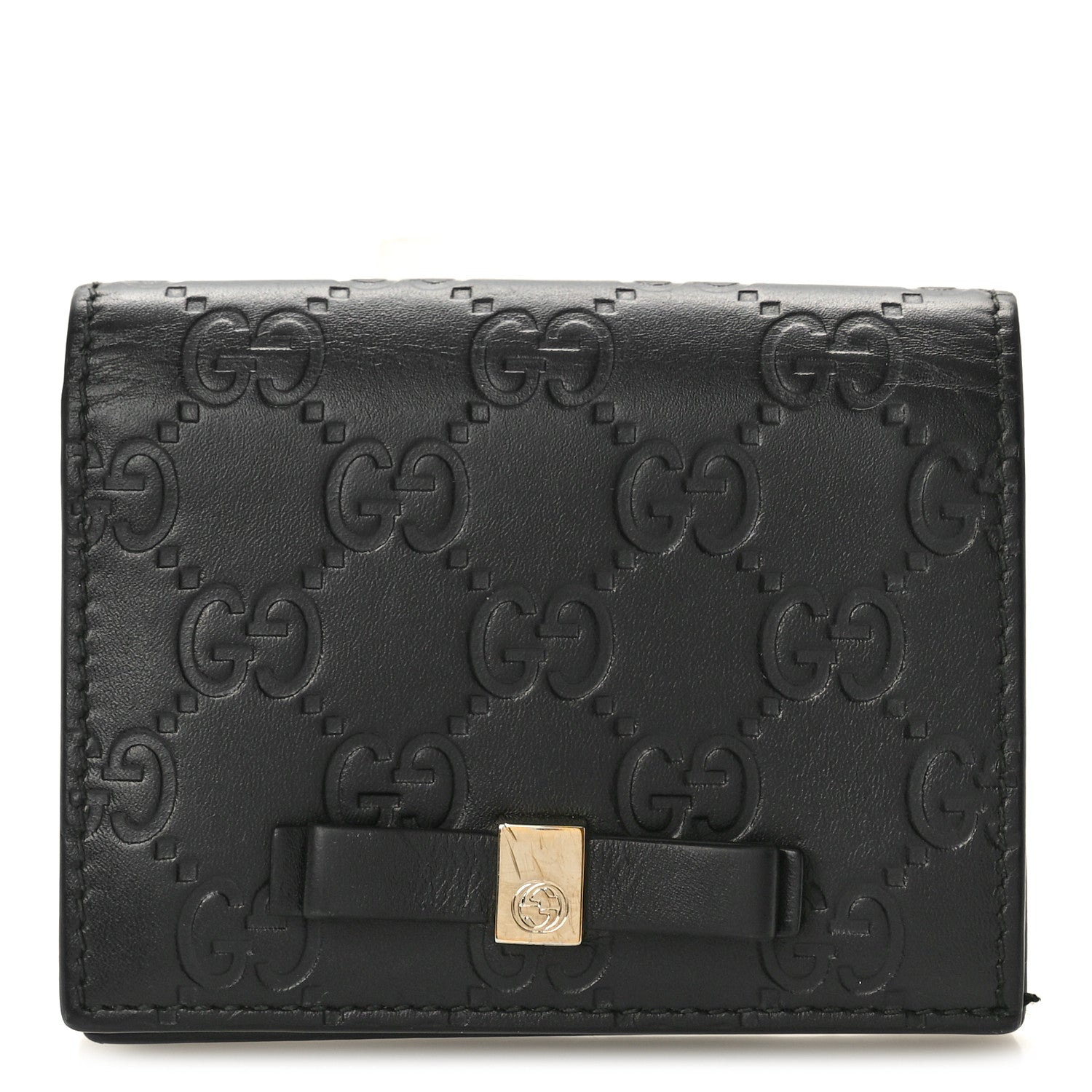 Gucci Guccissima Signature Bowy Card Case Wallet Black 1 of 9