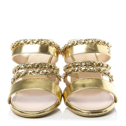 Chanel Laminated Lambskin Chain CC Mule Sandals 37.5 Gold 2 of 10