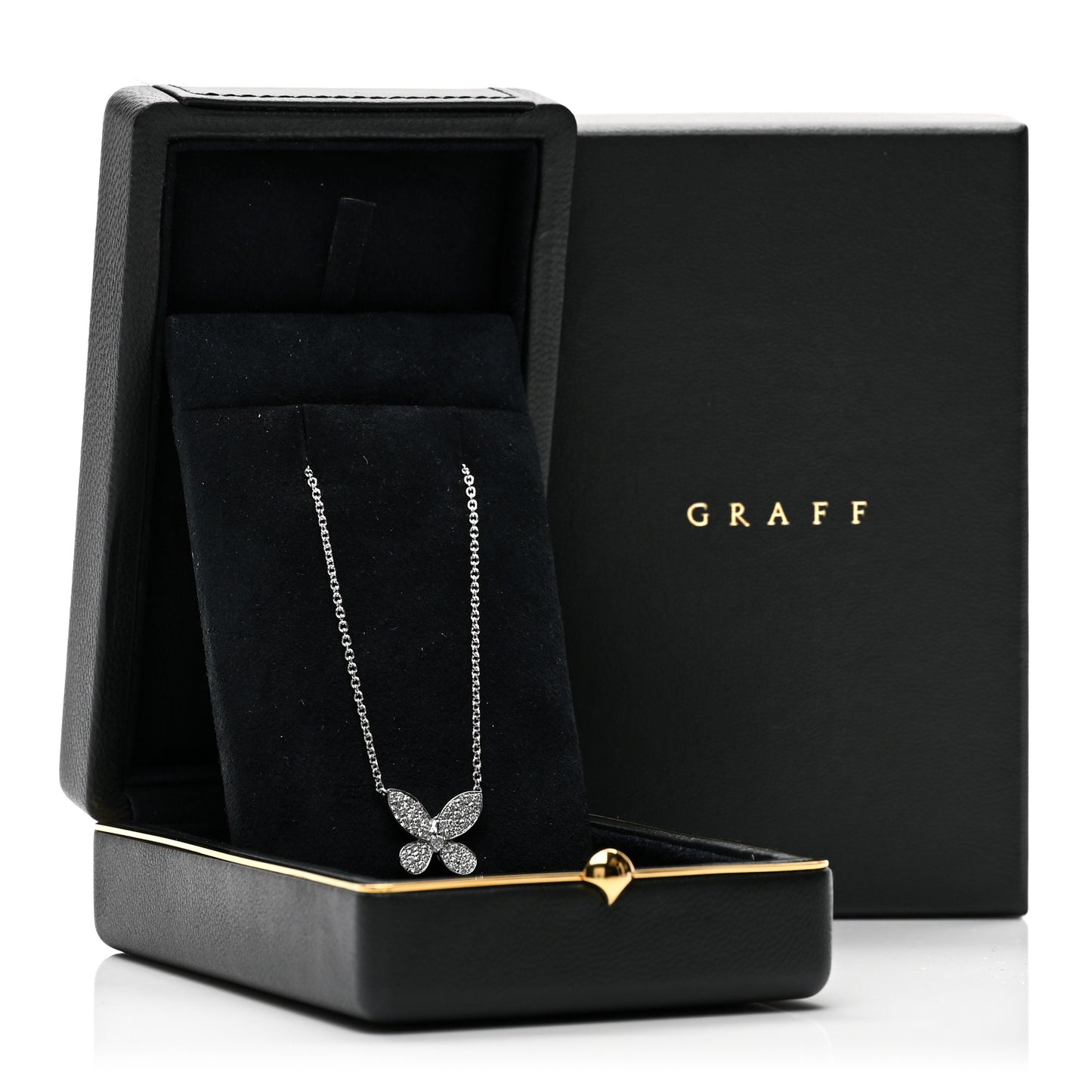 18K White Gold Diamond Small Butterfly Pendant Pave Necklace