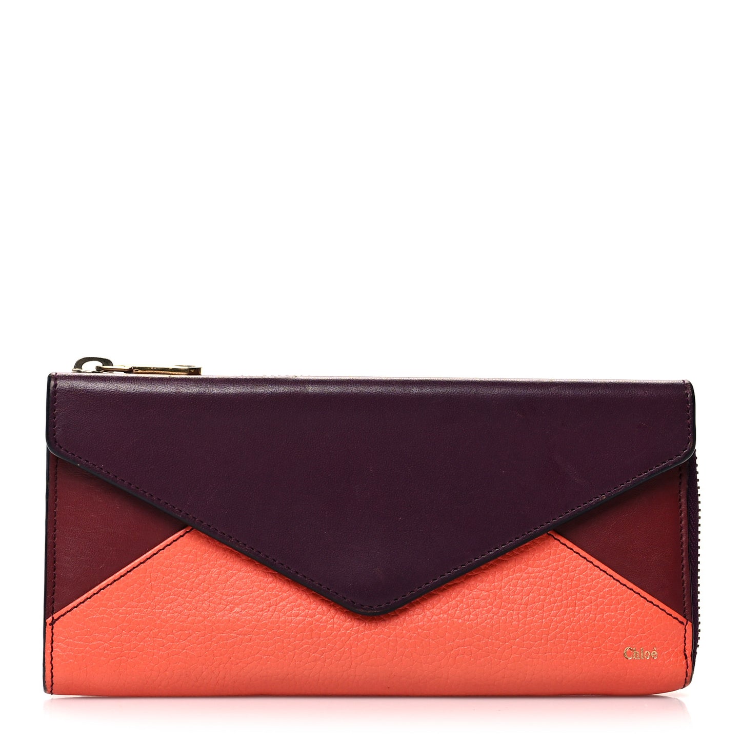 Calfskin Flap Long Wallet Orange Fizz Burgundy