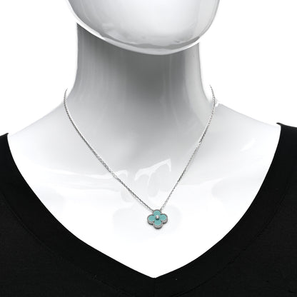 Van Cleef & Arpels 18K White Gold Diamond Celadon Green Sevres Porcelain Vintage Alhambra Pendant Necklace 2 of 6