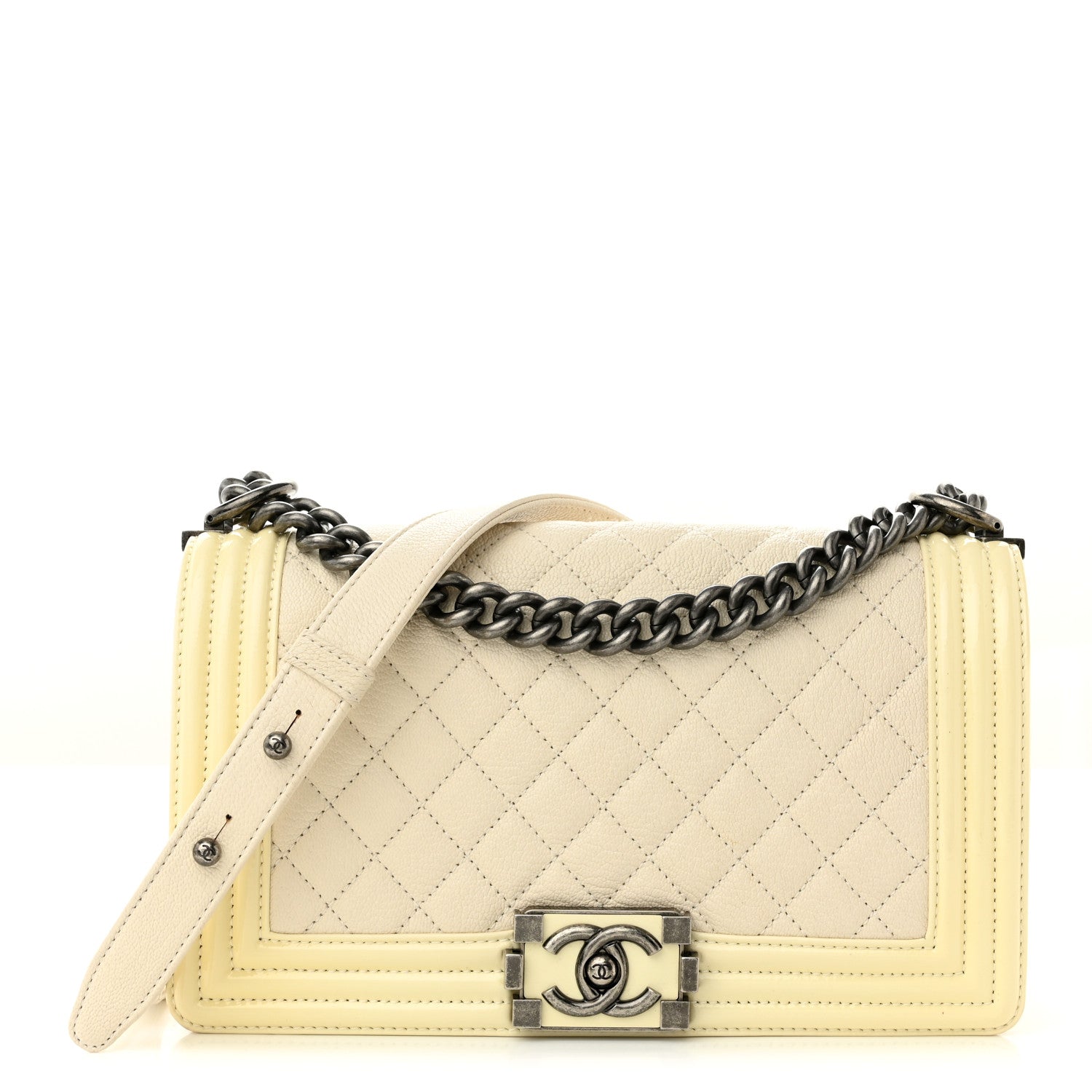 Chanel Goatskin Quilted Patent Medium Duo Boy Flap Ecru 1 of 8