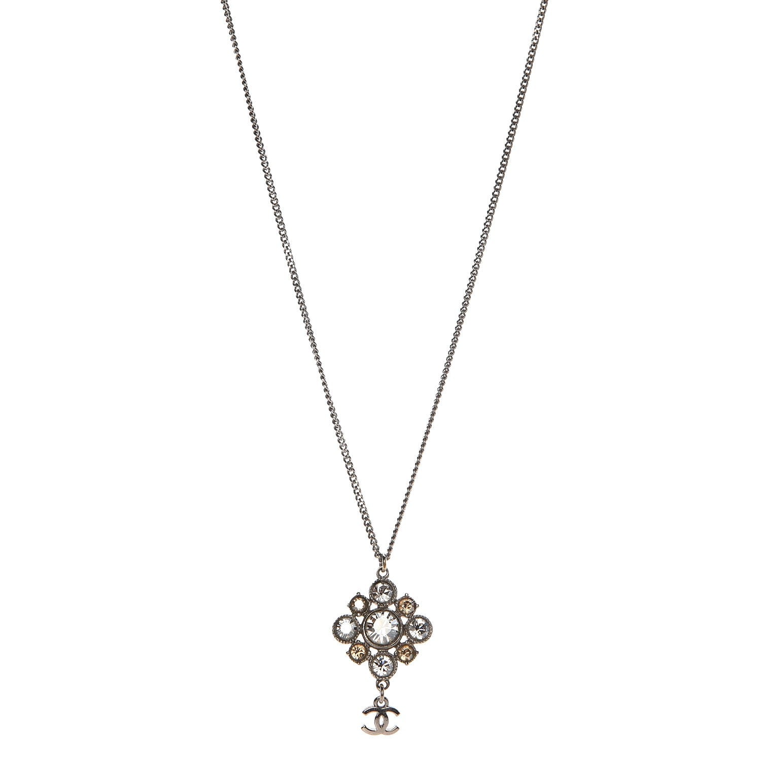 Chanel Crystal CC Necklace Silver 1 of 8