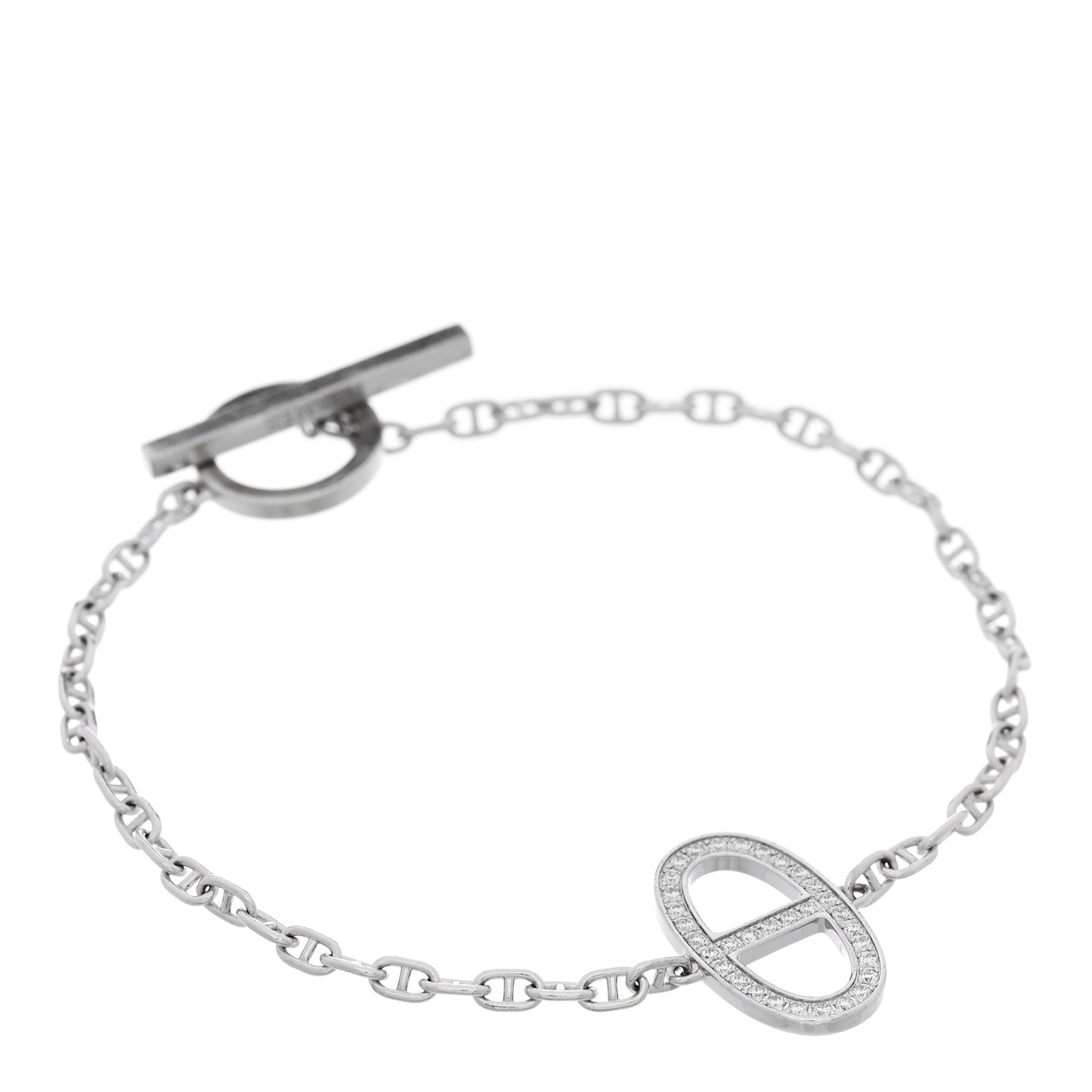 18K White Gold Diamond Chaine d'Ancre Contour Bracelet SH