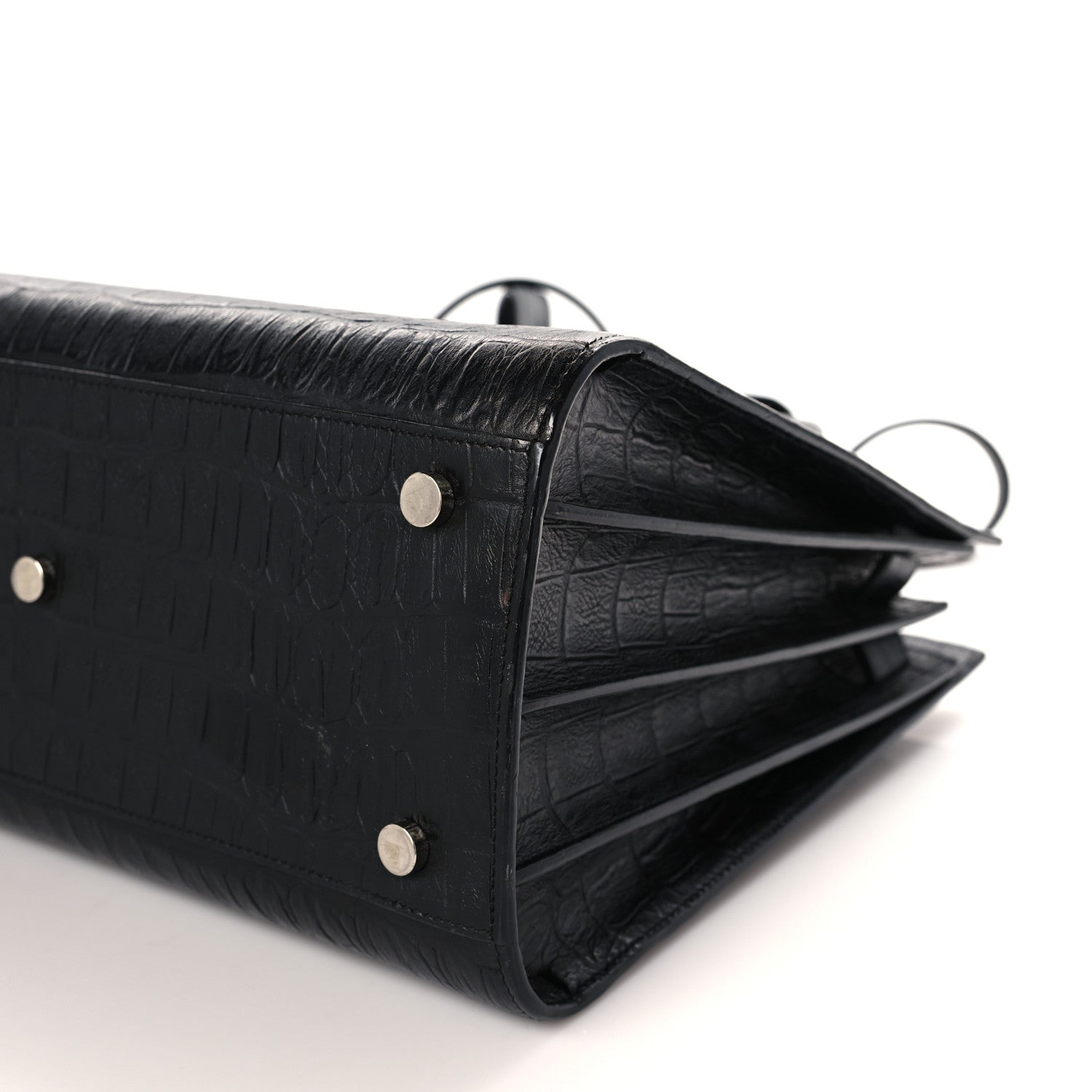 Saint Laurent Calfskin Crocodile Embossed Small Sac de Jour Black 10 of 10