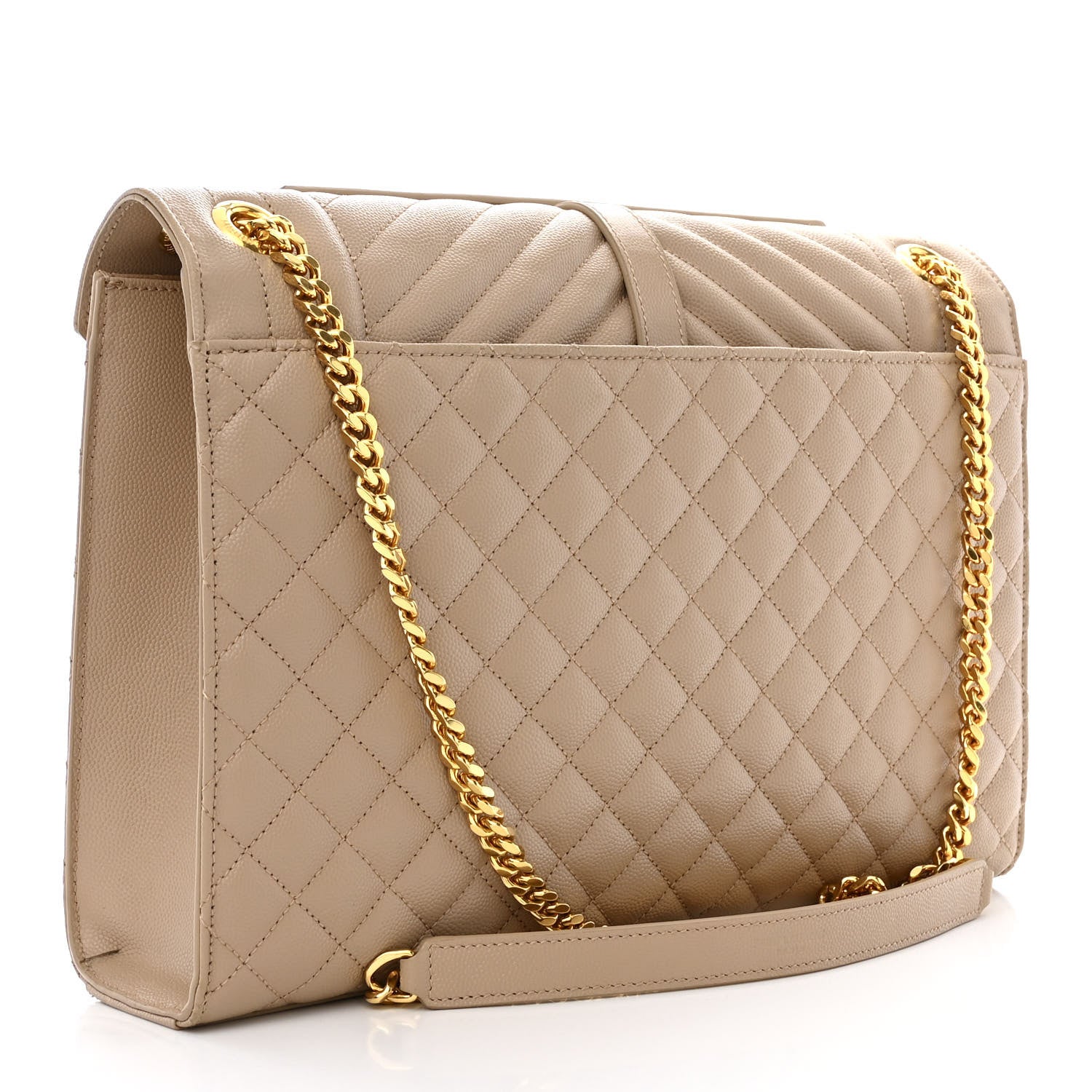 Saint Laurent Grain De Poudre Mixed Matelasse Large Triquilt Monogram Satchel Dark Beige 3 of 11