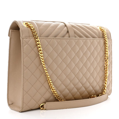 Saint Laurent Grain De Poudre Mixed Matelasse Large Triquilt Monogram Satchel Dark Beige 3 of 11