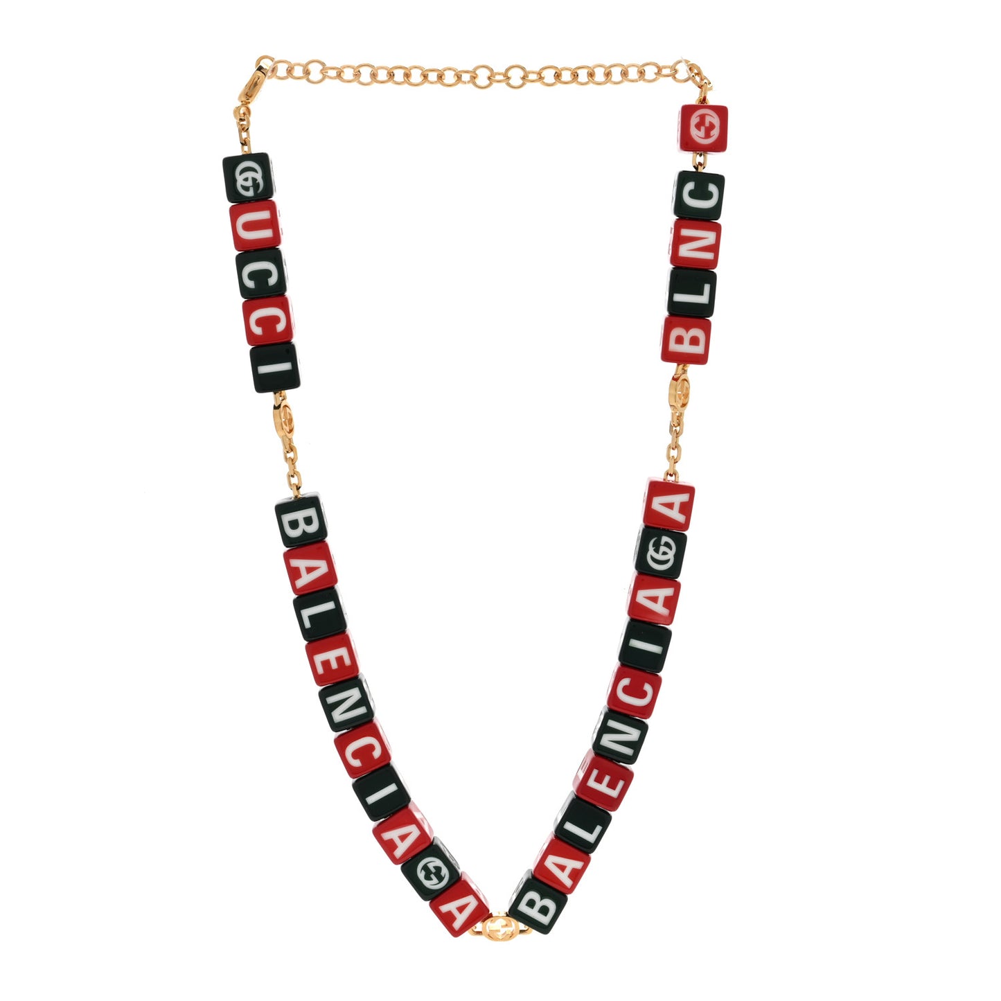 X BALENCIAGA Resin Symbols Necklace Green Red