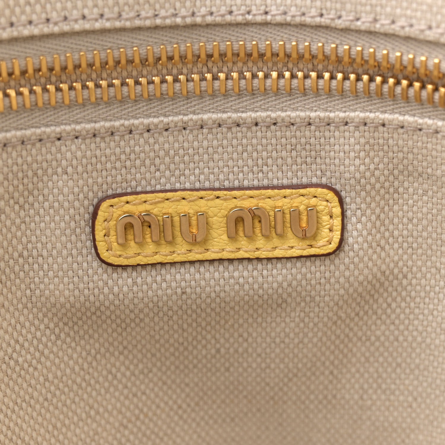 Miu Miu Goatskin Logo Embossed Shopping Tote Limone 6 of 9
