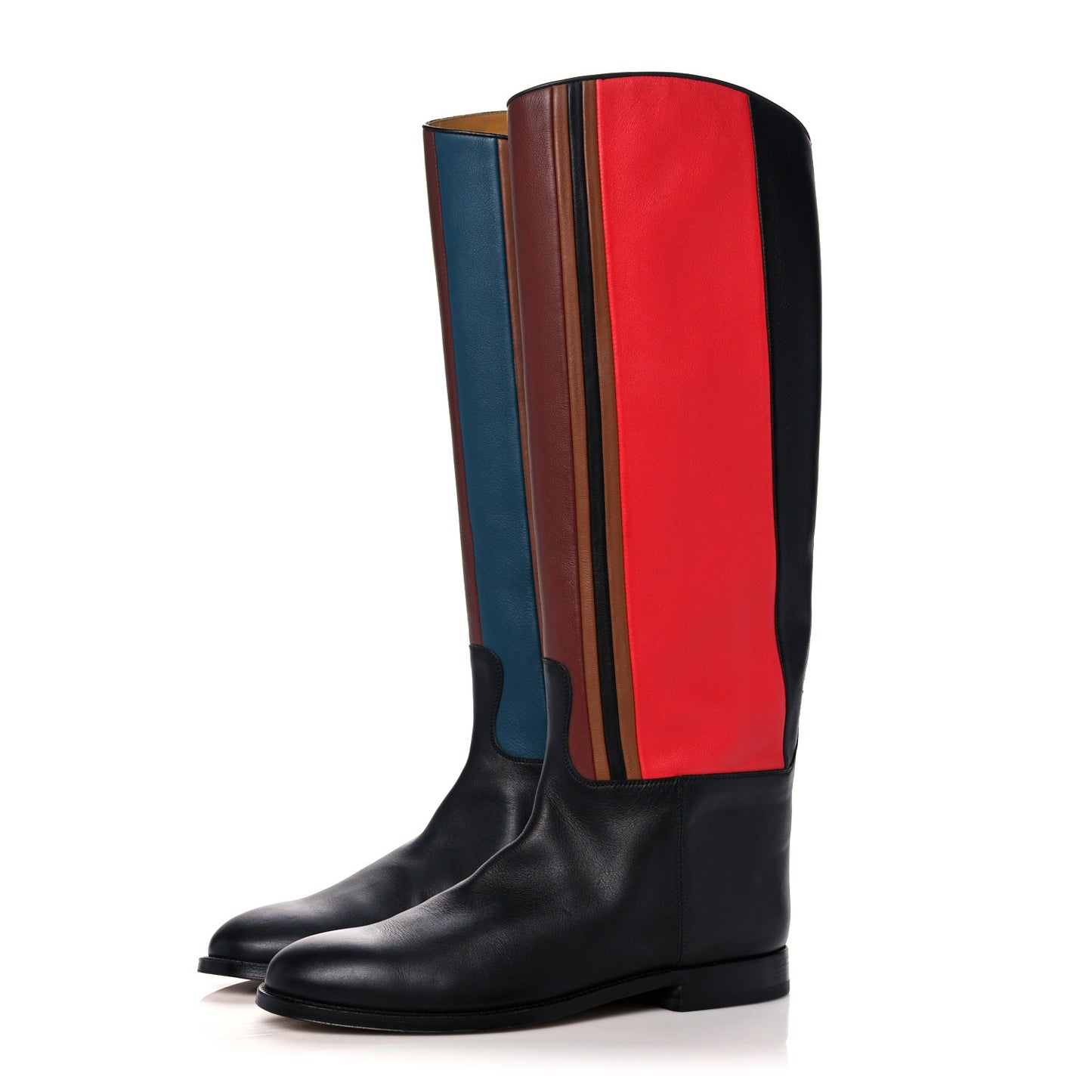 Calfskin Striped Riding Boots 39 Multicolor