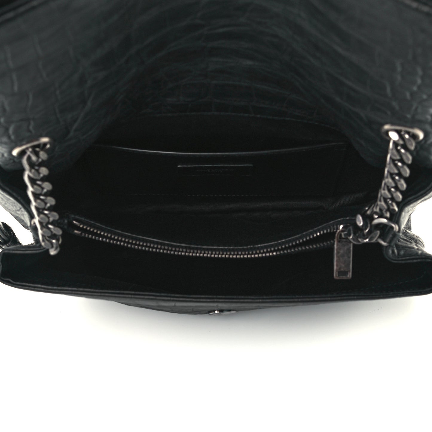 Calfskin Crocodile Embossed Medium West Hollywood Monogram Fold-Over Black