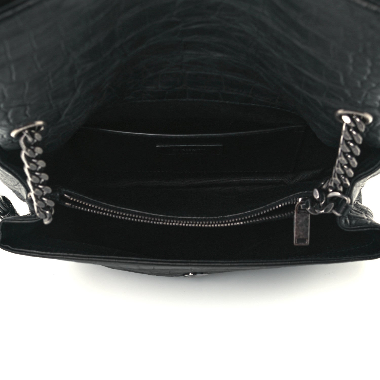 Saint Laurent Calfskin Crocodile Embossed Medium West Hollywood Monogram Fold-Over Black 5 of 15