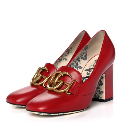 Gucci Malaga Kid GG Victoire 95mm Loafer Pumps 35.5 Hibiscus Red 3 of 10
