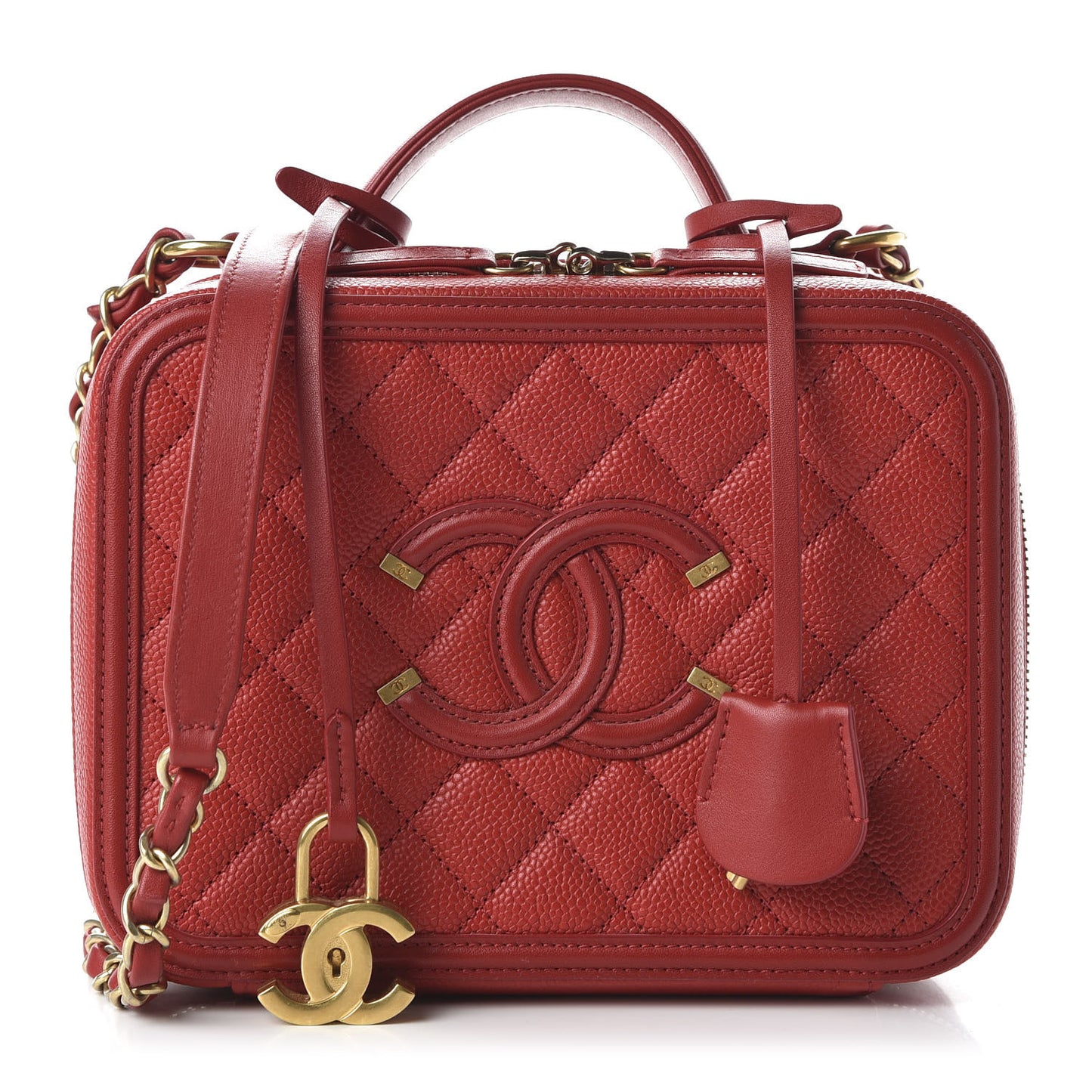 Caviar Quilted Medium CC Filigree Vanity Case Red