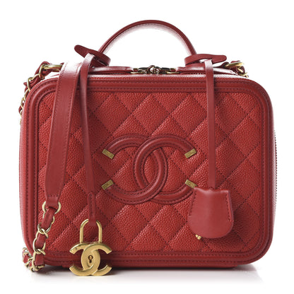 Chanel Caviar Quilted Medium CC Filigree Vanity Case Red 1 of 10