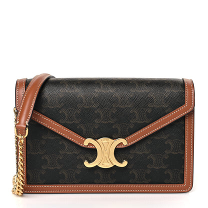 Celine Triomphe Canvas Calfskin Wallet on Chain Tan 1 of 9