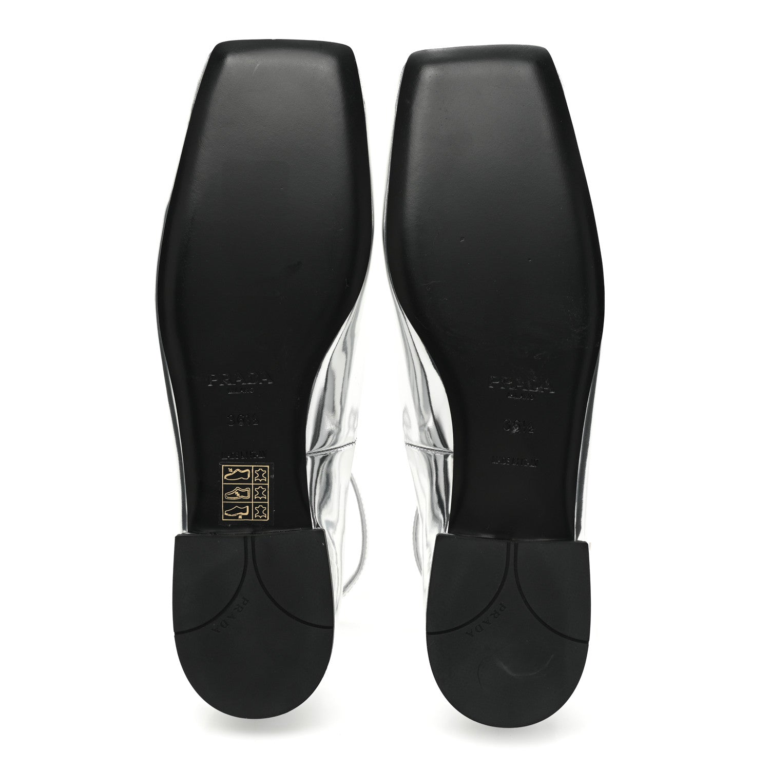 Prada Metallic Calfskin Metal Triangle Logo Ankle Strap Ballerinas 36.5 Silver 5 of 10