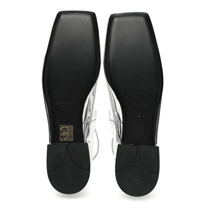 Prada Metallic Calfskin Metal Triangle Logo Ankle Strap Ballerinas 36.5 Silver 5 of 10