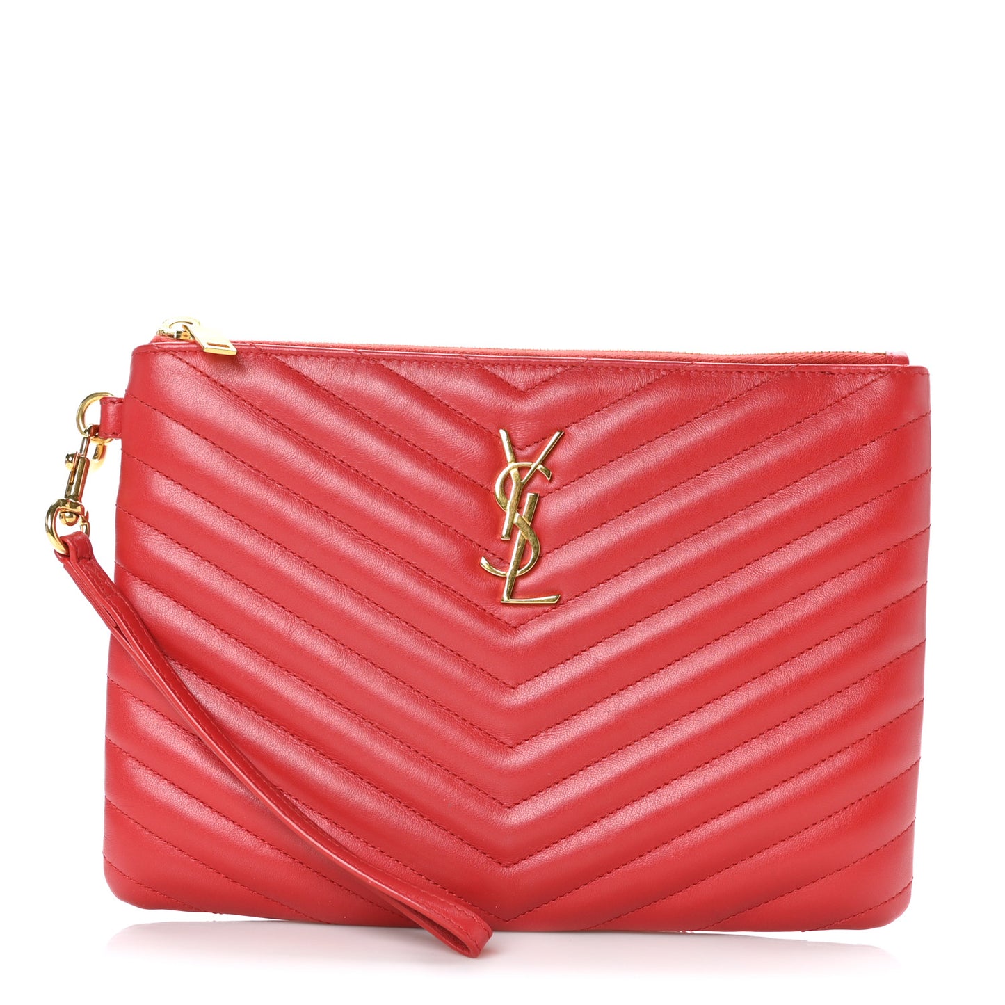 Calfskin Matelasse Chevron Monogram A5 Wristlet Red