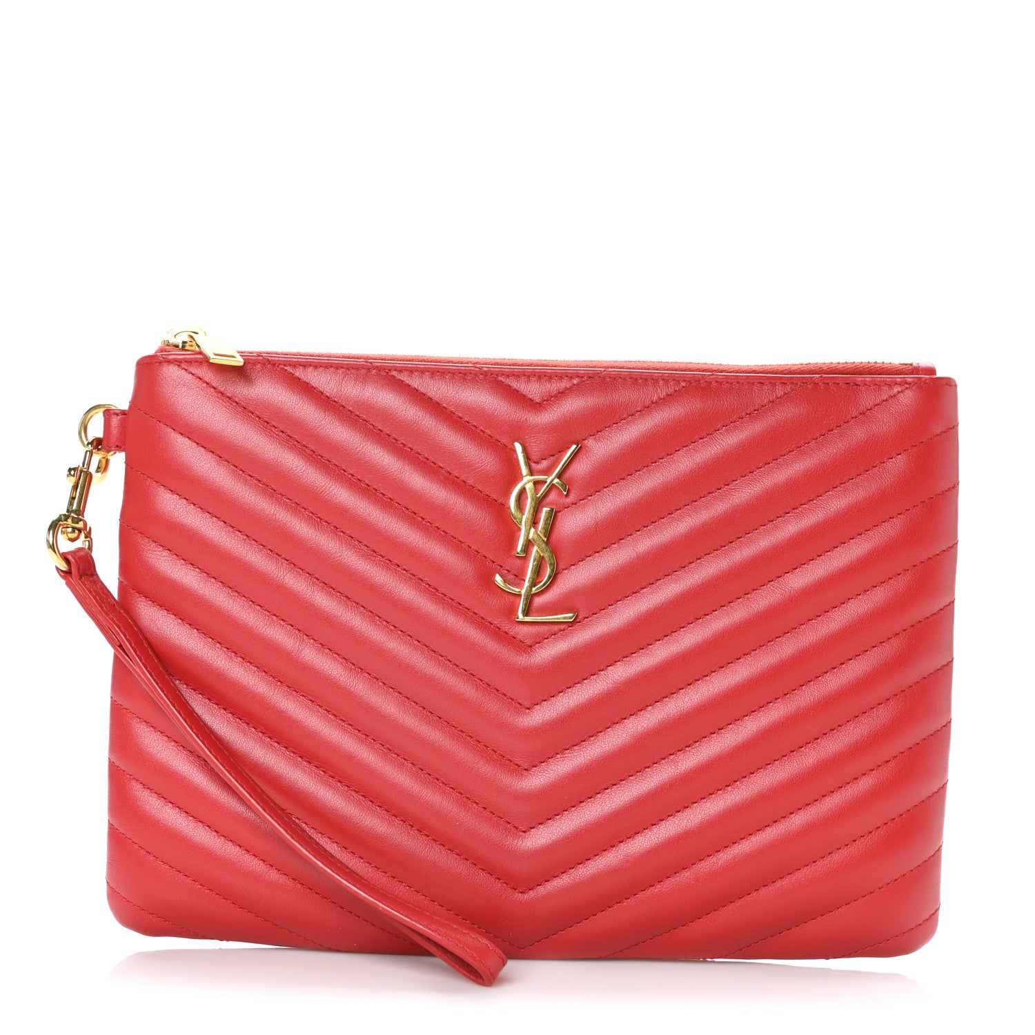 Saint Laurent Calfskin Matelasse Chevron Monogram A5 Wristlet Red 1 of 7