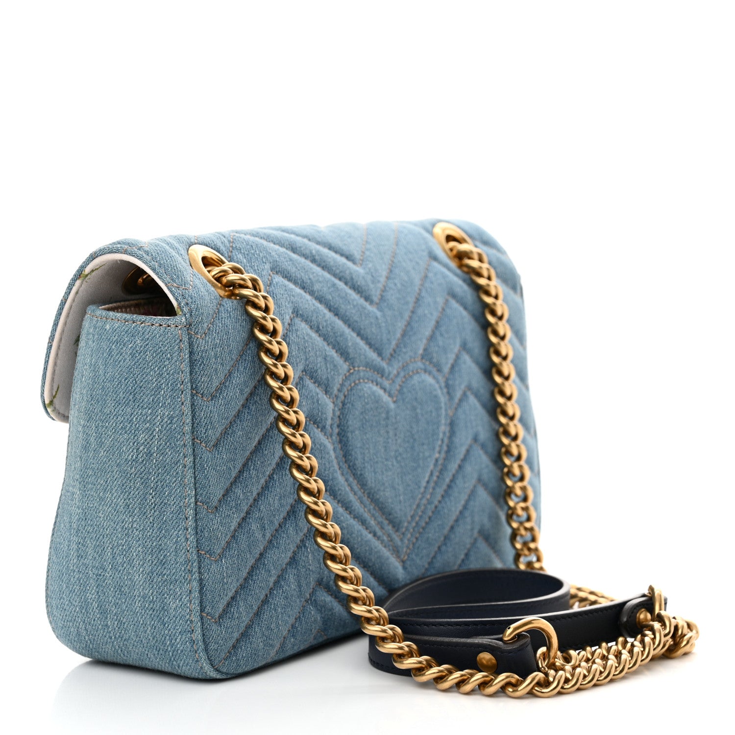 Gucci Denim Matelasse Small Pearly GG Marmont Shoulder Bag Blue 3 of 10