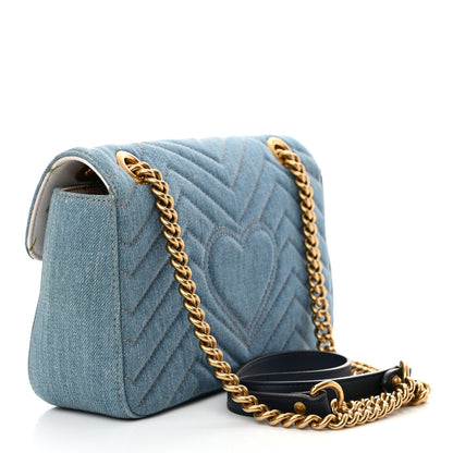 Gucci Denim Matelasse Small Pearly GG Marmont Shoulder Bag Blue 3 of 10