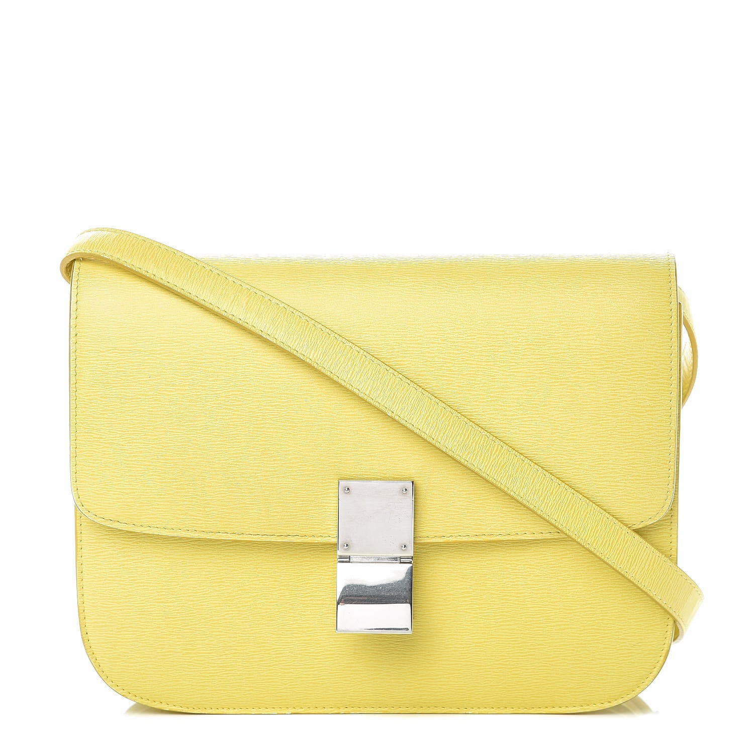 Celine Liege Calfskin Medium Classic Box Flap Bag Fluo Yellow 1 of 13