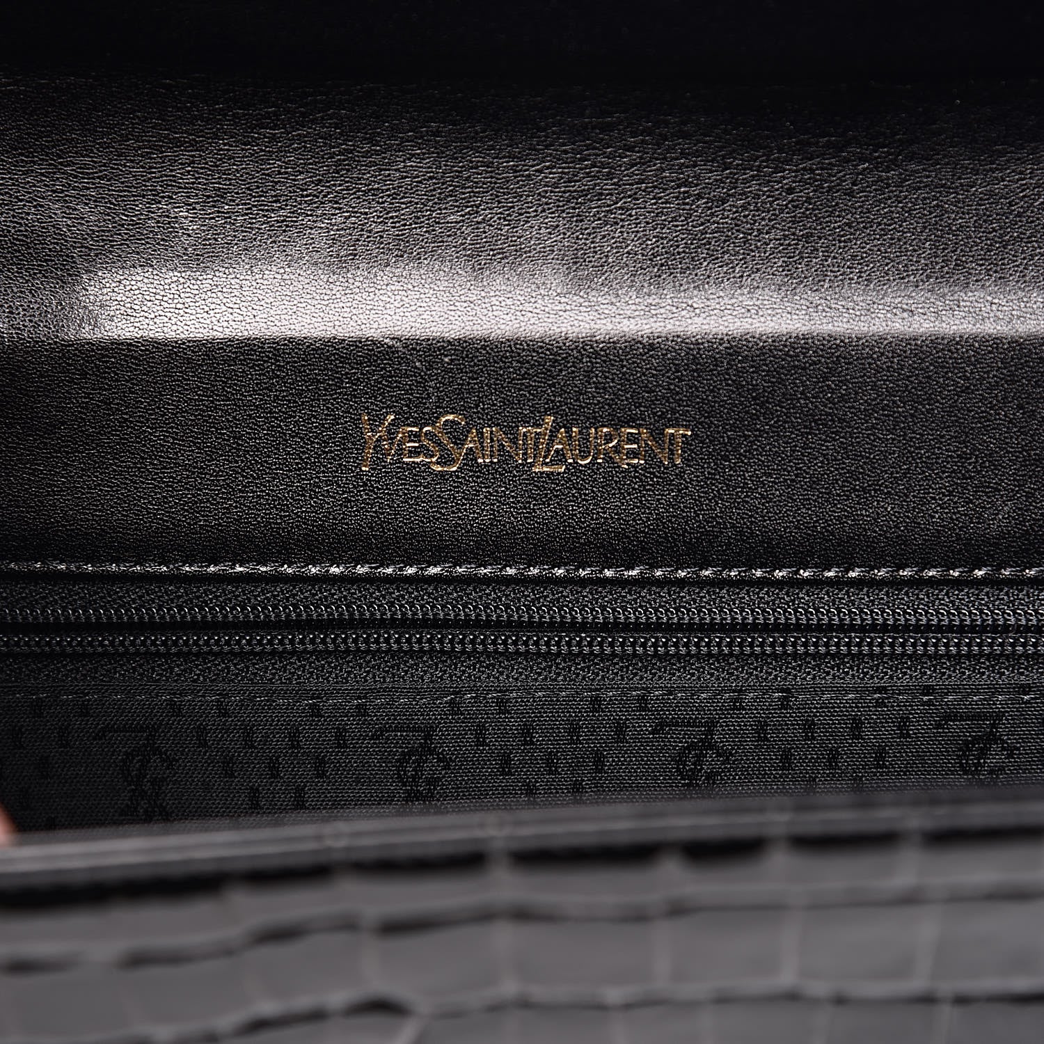 Saint Laurent Calfskin Crocodile Embossed Clutch Black 6 of 9