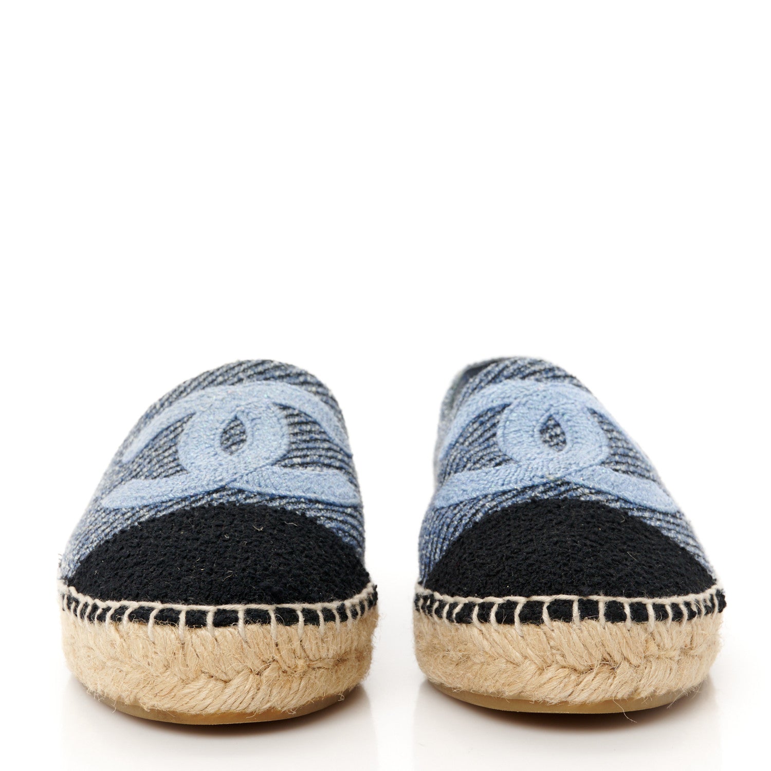Chanel Cotton Tweed CC Espadrilles 38 Blue Ecru Black 3 of 11