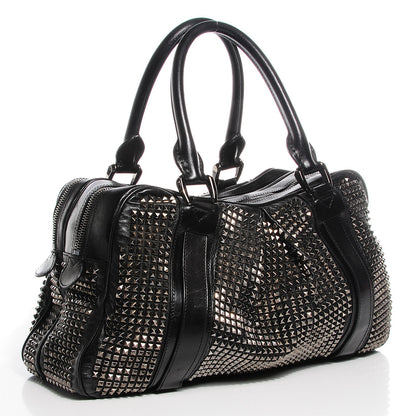 Burberry Prorsum Calfskin Studded Knight Satchel Black 3 of 9