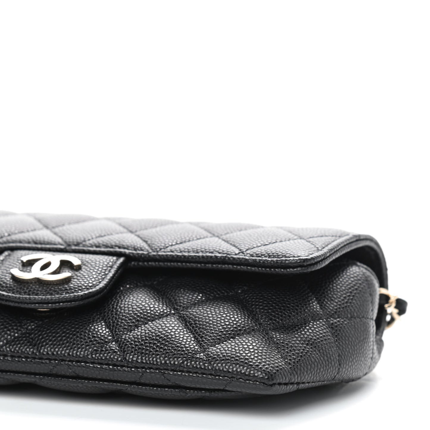 Caviar Quilted Glasses Case With Chain Black