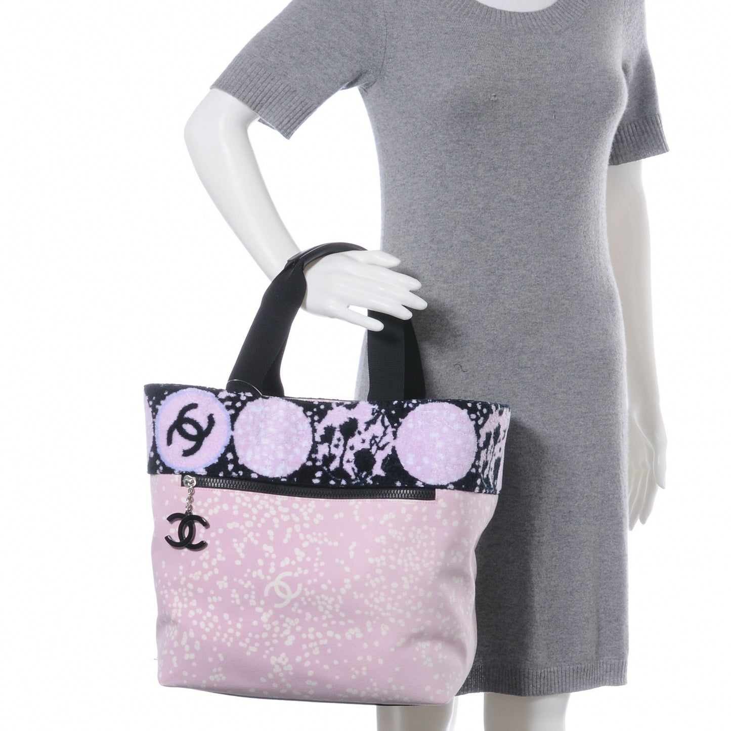 Terry Cotton and Canvas CC Print Large Tote Pink Black