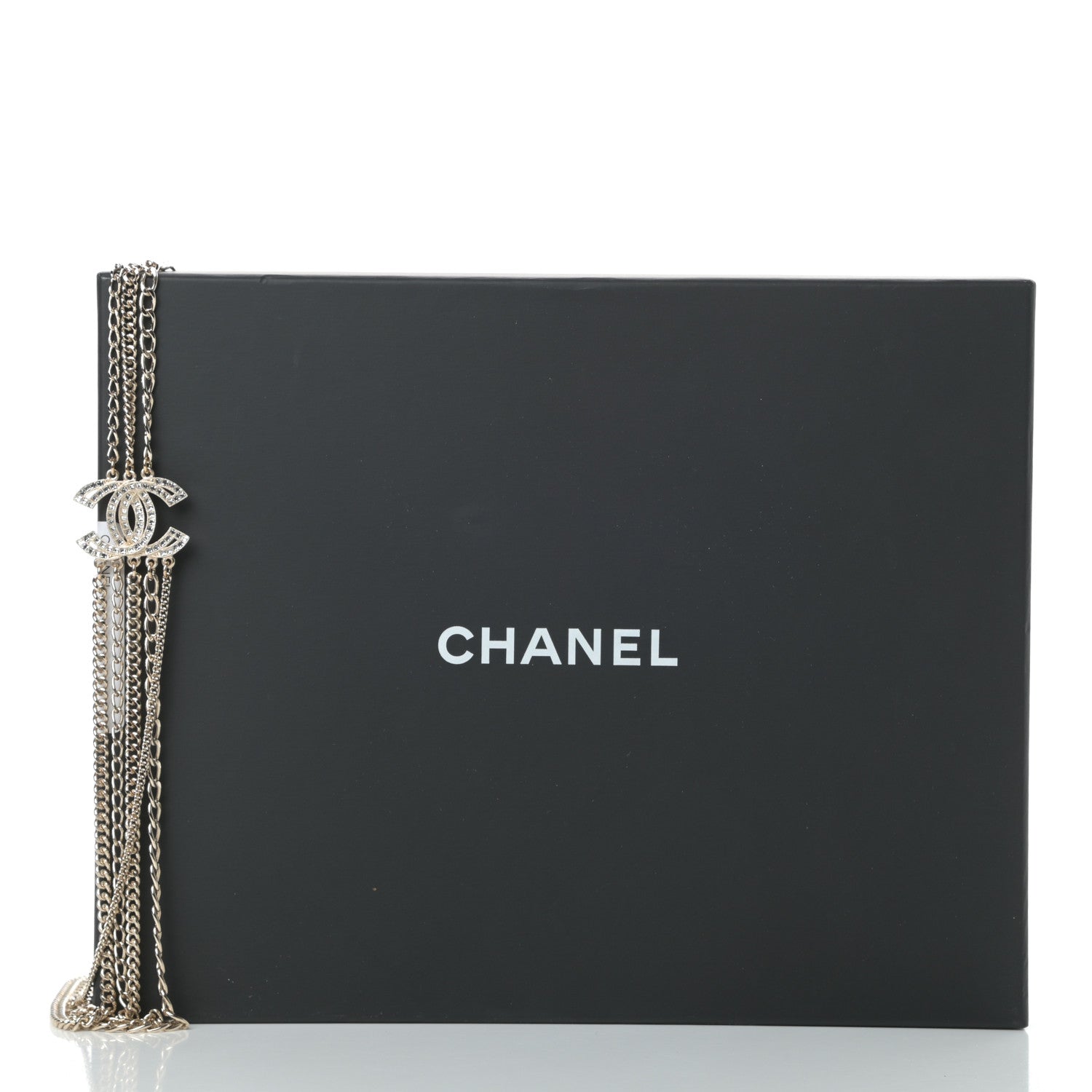 Chanel Multi Strand Chain Baguette Crystal CC Necklace Gold 5 of 5