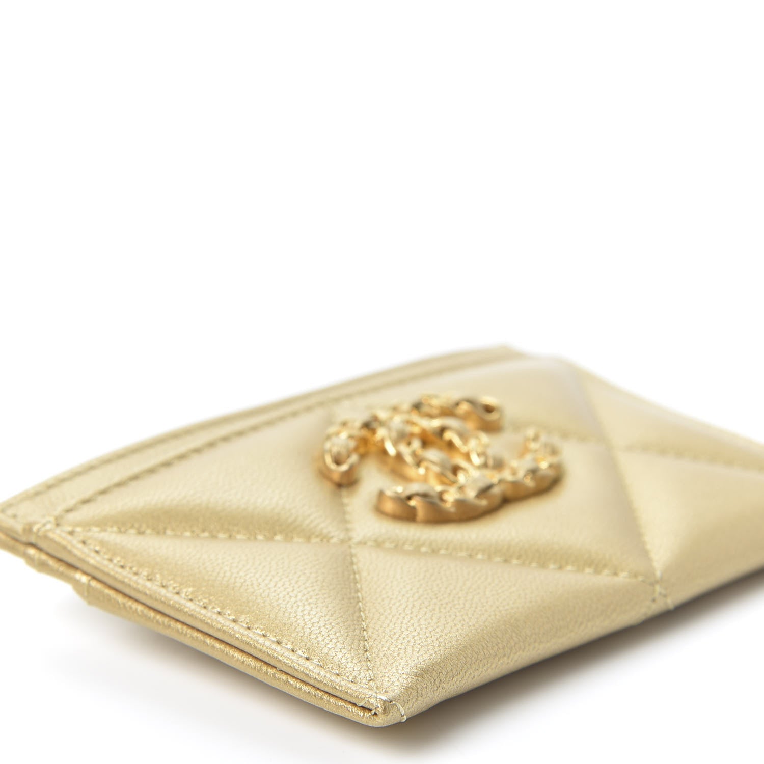 Chanel Metallic Goatskin Quilted Chanel 19 Card Holder Gold 4 of 10