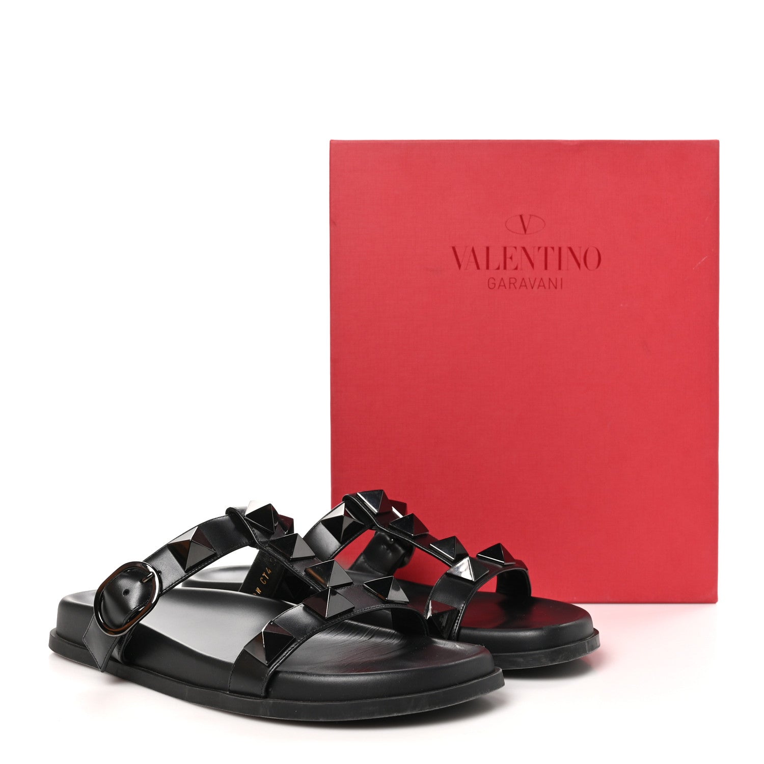 Valentino Garavani Calfskin Roman Stud Slide Sandals 39.5 Black 10 of 10
