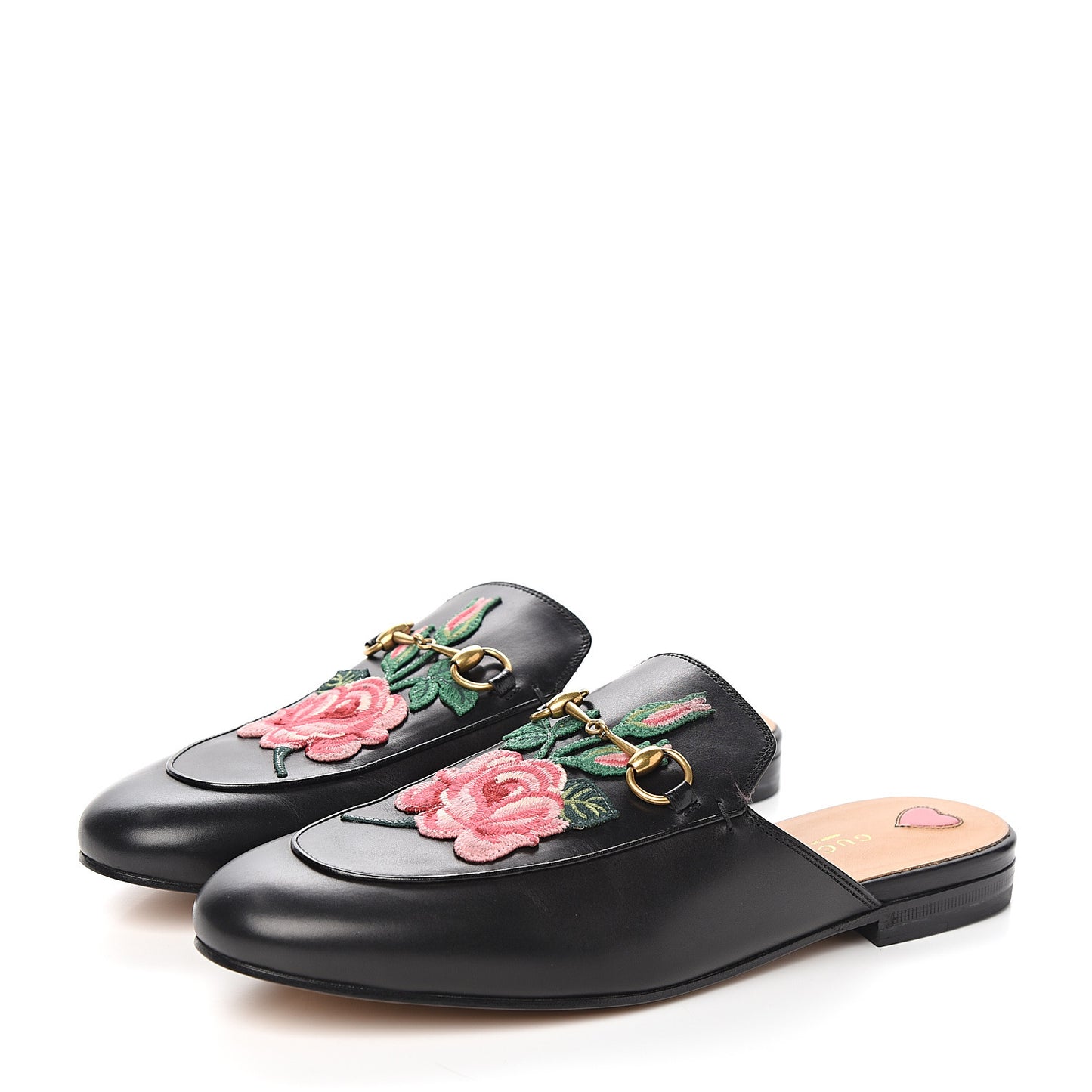 Calfskin Flower Embroidered Princetown Slippers 40 Black