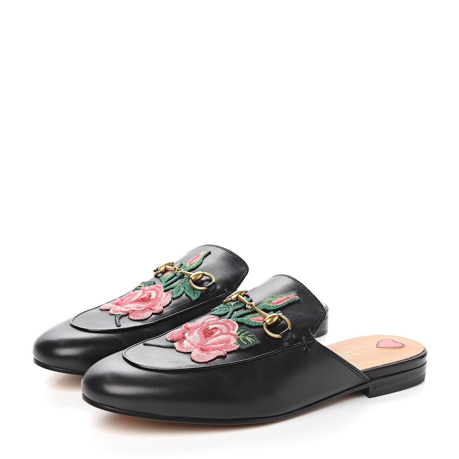 Gucci Calfskin Flower Embroidered Princetown Slippers 40 Black 3 of 9