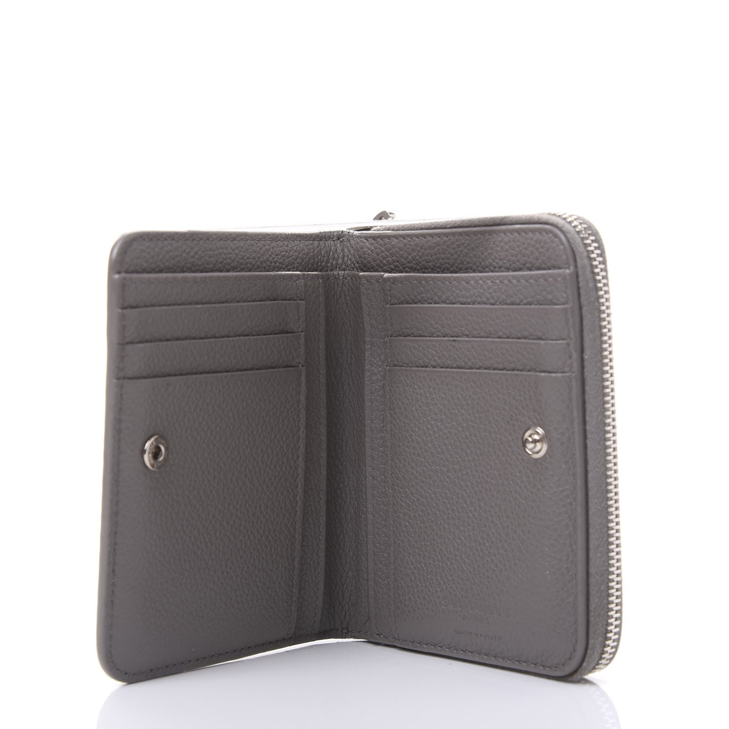 Saint Laurent Grained Calfskin Rive Gauche Compact Zip Around Wallet Fog 6 of 11