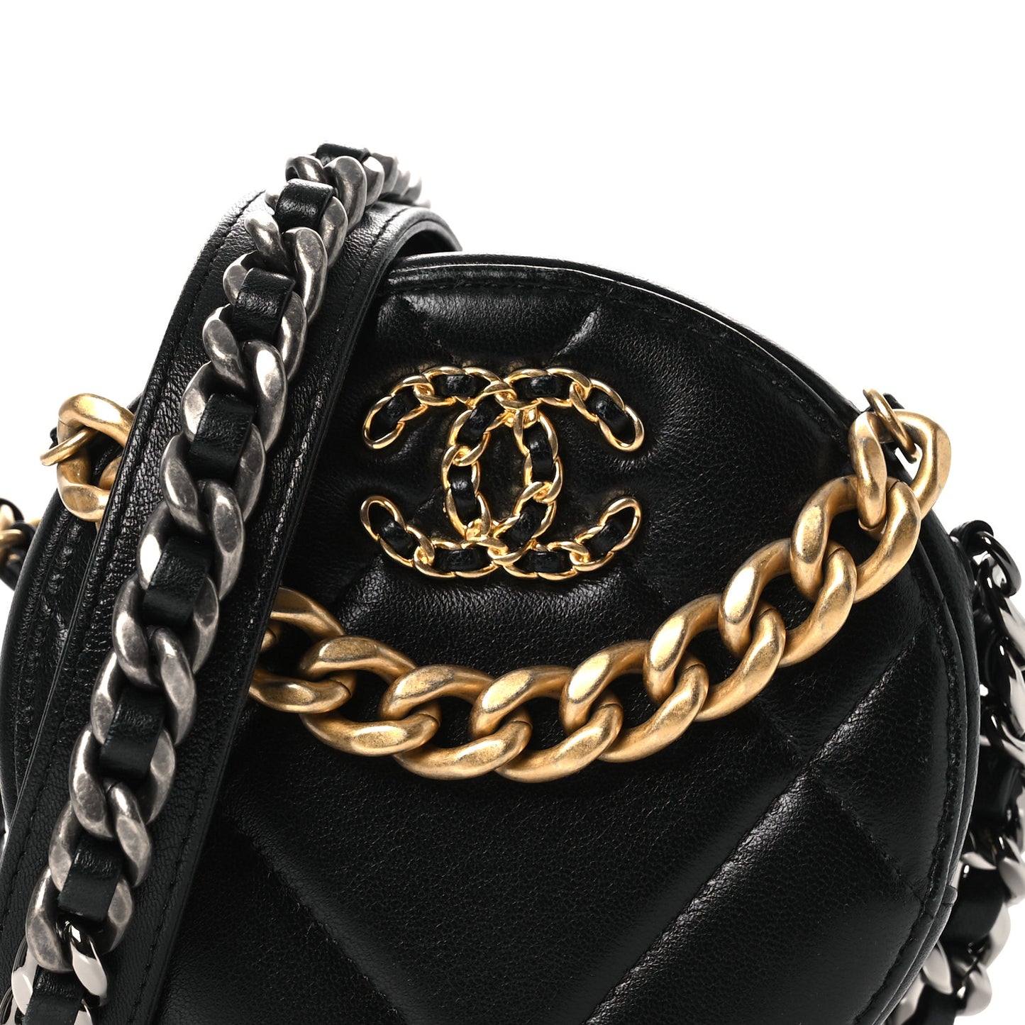 Lambskin Quilted Chanel 19 Round Clutch With Chain Black