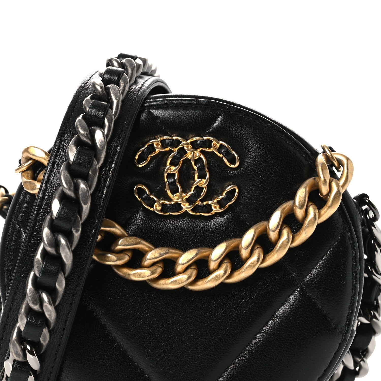 Chanel Lambskin Quilted Chanel 19 Round Clutch With Chain Black 8 of 11