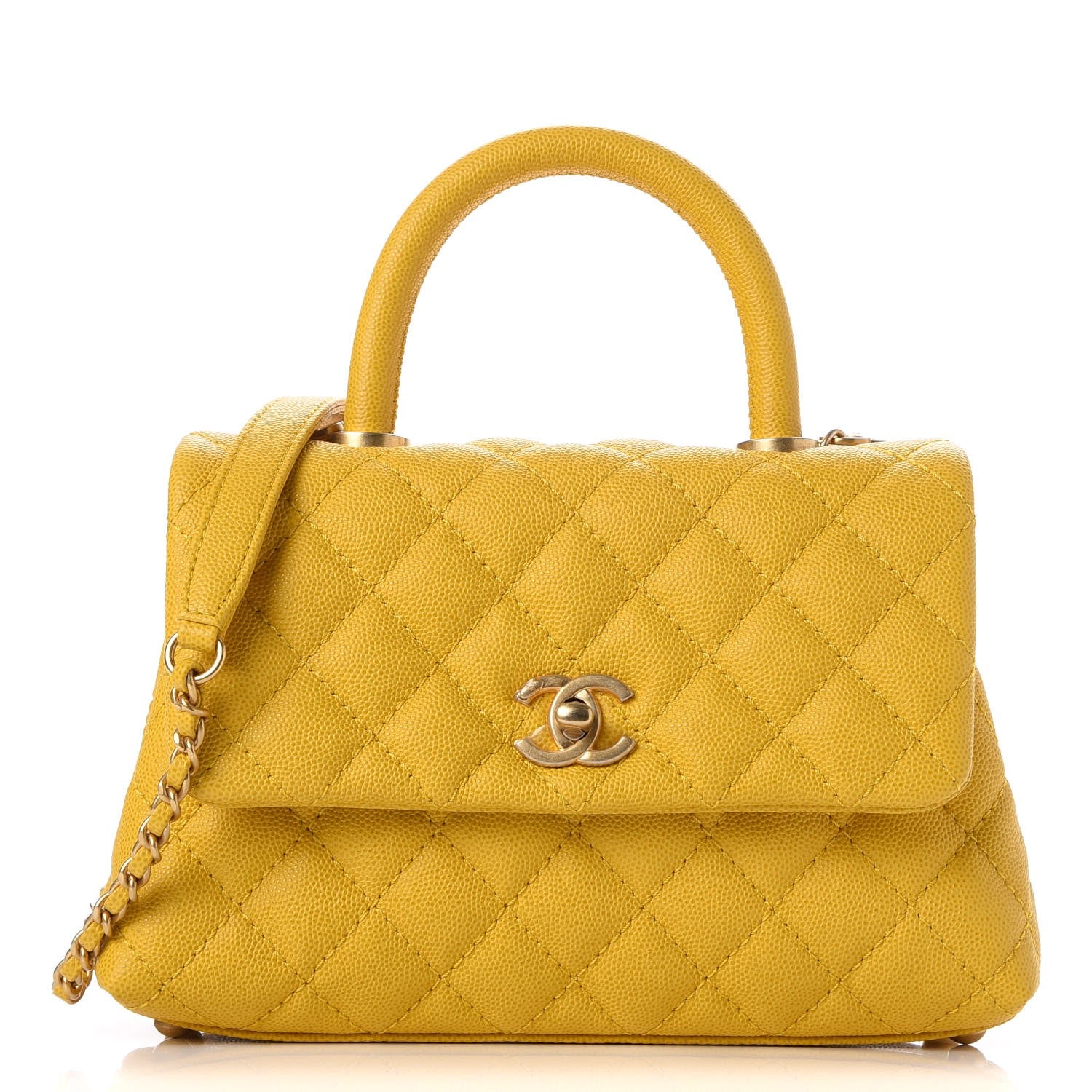 Chanel Caviar Quilted Mini Coco Handle Flap Yellow 1 of 8