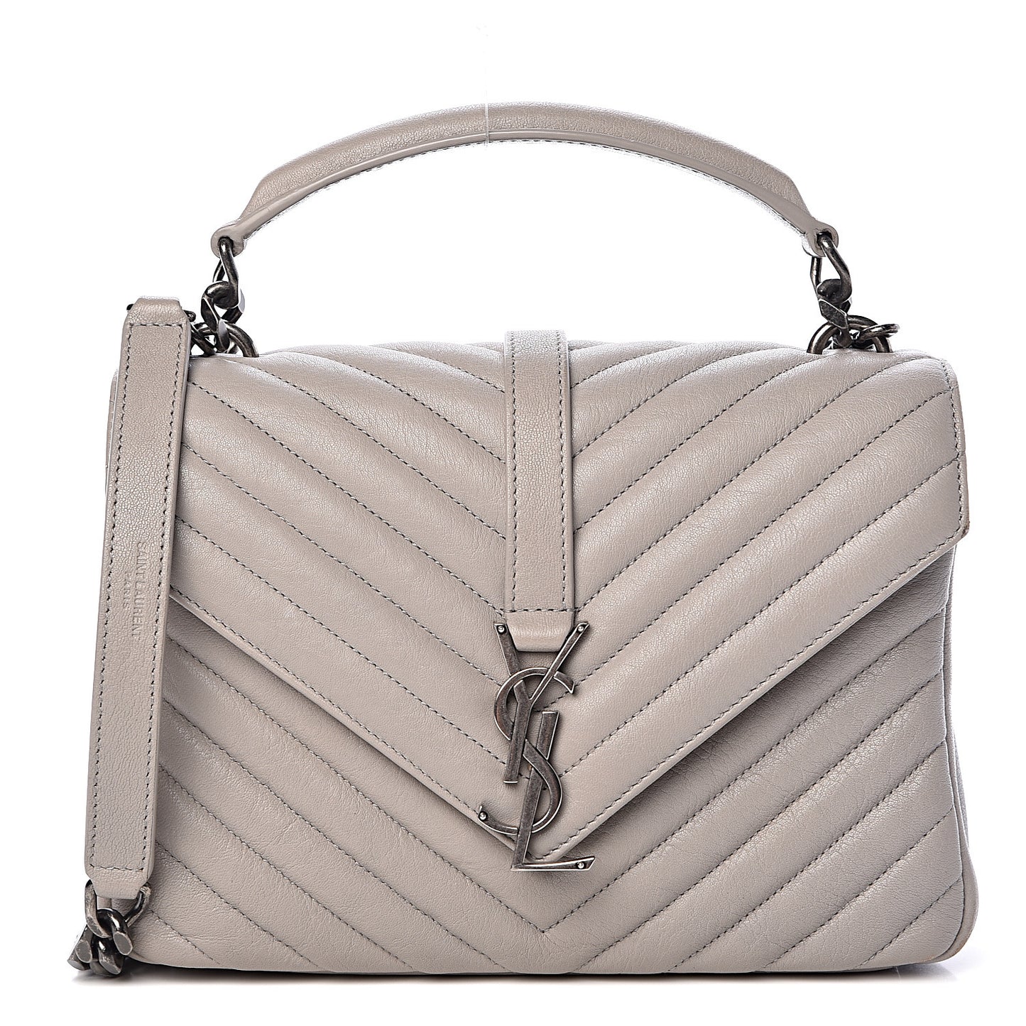 Sheepskin Matelasse Chevron Monogram Medium College Bag Granite