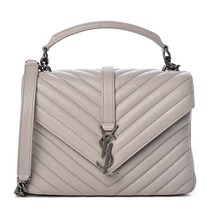 Saint Laurent Sheepskin Matelasse Chevron Monogram Medium College Bag Granite 1 of 13