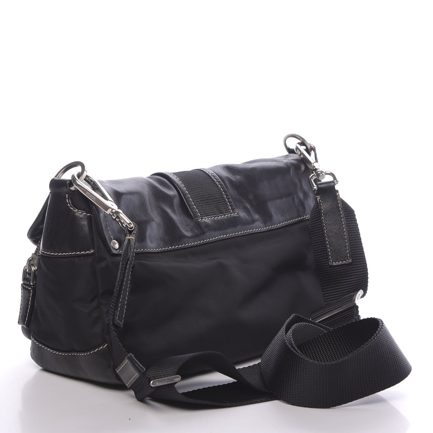Prada Soft Calfskin Nylon Buckle Shoulder Bag Black 3 of 15