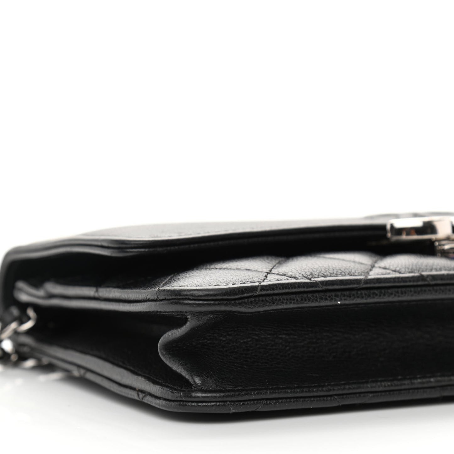 Grained Calfskin Quilted CC Box Wallet On Chain WOC Black