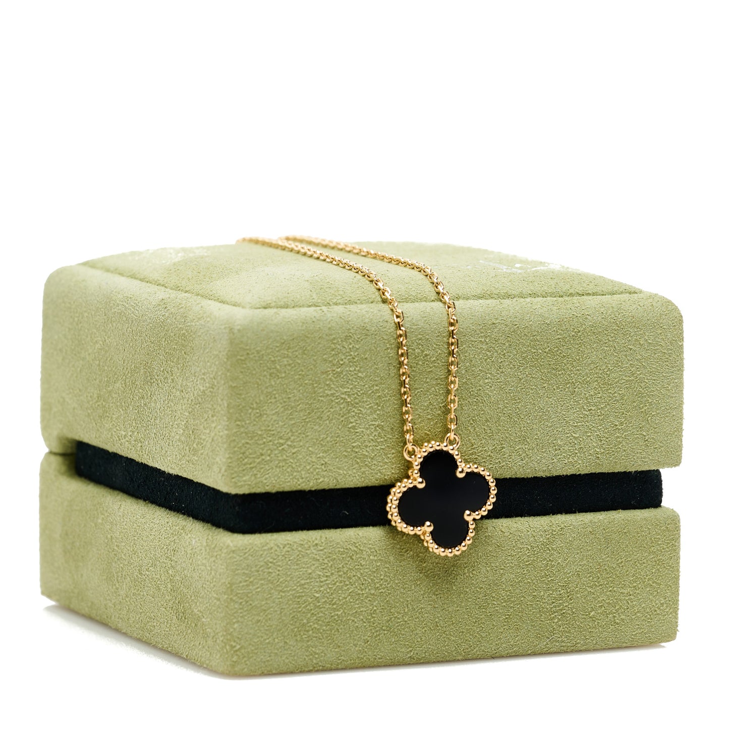 18K Yellow Gold Black Onyx Vintage Alhambra Pendant Necklace