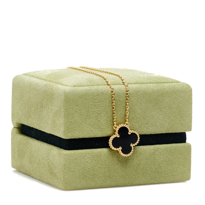 Van Cleef & Arpels 18K Yellow Gold Black Onyx Vintage Alhambra Pendant Necklace 6 of 6