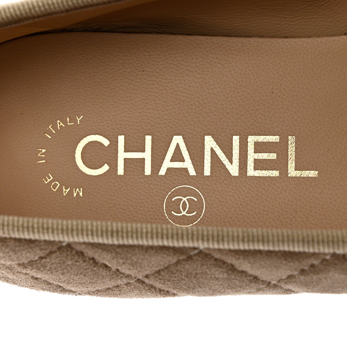 Suede Calfskin Quilted Cap Toe CC Ballerina Flats 37.5 Dark Beige