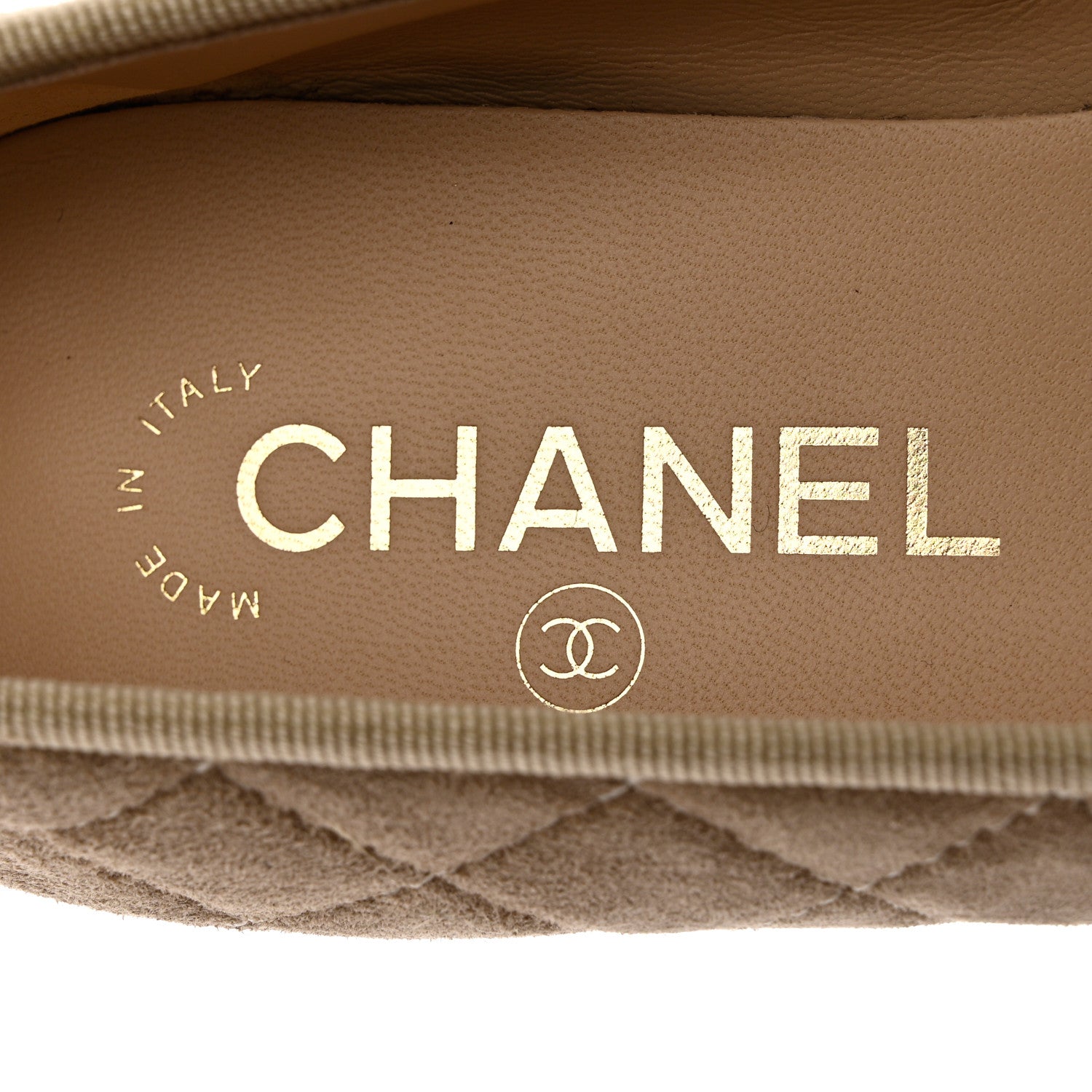 Chanel Suede Calfskin Quilted Cap Toe CC Ballerina Flats 37.5 Dark Beige 7 of 9