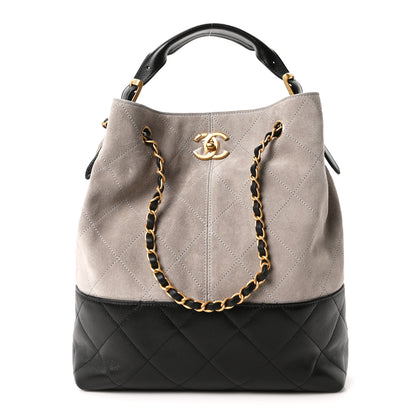 Chanel Suede Calfskin Shiny Lambskin Quilted Coco Base Shopping Bag Grey Black 1 of 11